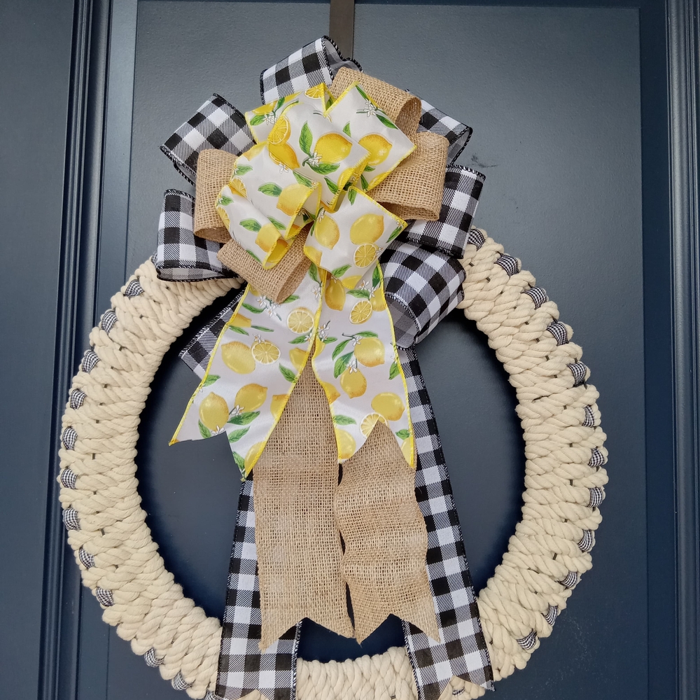 Lemon-Themed Nautical  Wreath with Black and White Accents